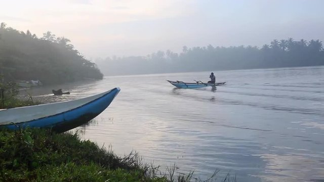 Boat swims in a tropical Bay