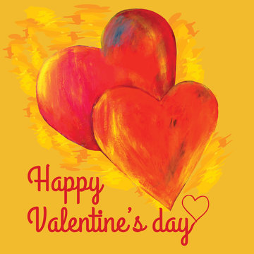 Valentine's day card. Two hearts hand painted. Vector. 