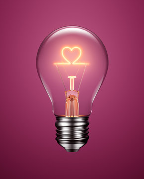 Light Bulb with Filament Forming a Heart Icon