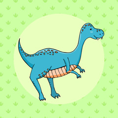 Cute dinosaur in cartoon style with footprint on background