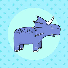 Cute dinosaur in cartoon style with footprint on background