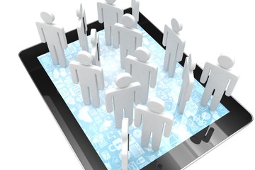 group of people figures on tablet PC, 3d render