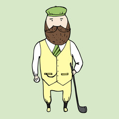 Illustration of isolated cute bearded gentleman.