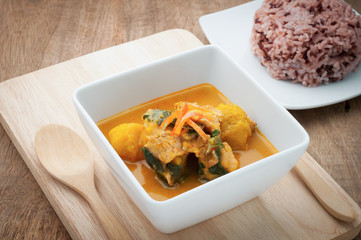 Pumpkin curry with Pork. Thai spicy food.