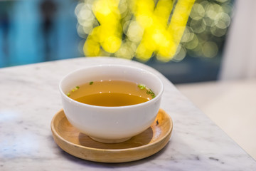 Miso soup with bokeh bacground