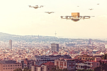 modern drone delivery - obrazy, fototapety, plakaty