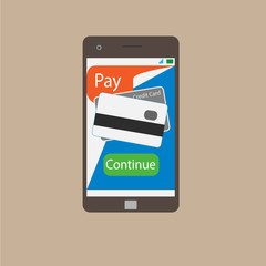 Mobile phone in vector graphics synchronized with a bank card