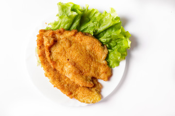 Schnitzel on the white plate