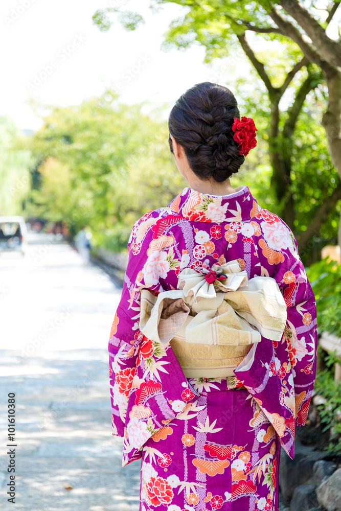 Canvas Prints the back view of woman with kimono