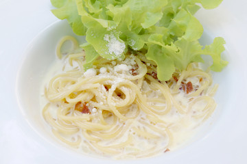 Spaghetti Carbonara with bacon and cheese