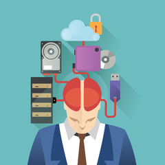 vector illustration for poster template about the big data storage, brain is super big data