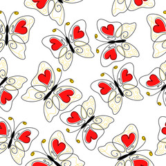 Hearts butterflies pattern seamless