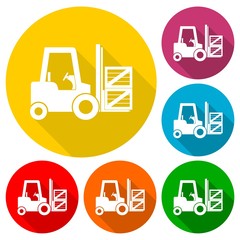 Forklift icons set with long shadow