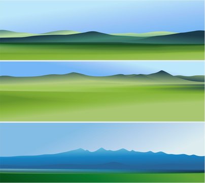 Three abstract banners with mountains 