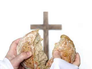 Obraz premium Sharing of bread as a last supper easter concept