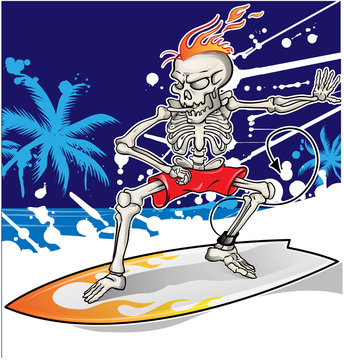 skeleton surfer on sea  background