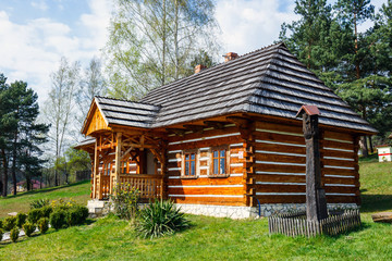 Old log hause in an open-air ethnography museum in Wygielzow, Poland