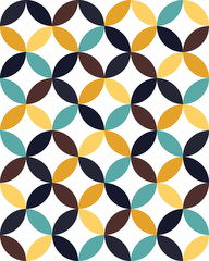 Vector modern seamless colorful geometry overlapping circles pattern, color abstract geometric background, pillow multicolored print, retro texture, hipster fashion design