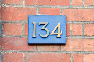 House number 134 sign