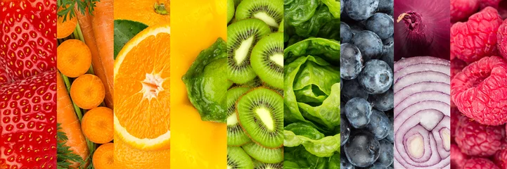 Fotobehang collage van kleurrijke gezonde groenten en fruit © stockphoto-graf