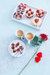 Fototapeta na wymiar Beautiful composition of Valentines breakfast