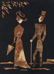 Gentleman and Lady Walking, Low Poly Vintage Style. Vector