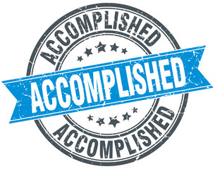 accomplished blue round grunge vintage ribbon stamp