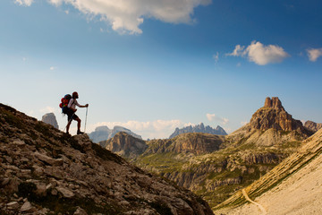 Trekking to National Park Tre Cime di Lavaredo. Dolomites, South
