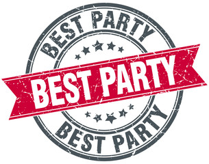 best party red round grunge vintage ribbon stamp