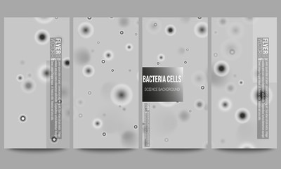 Set of modern flyers. Molecular research, cells in gray, science vector background