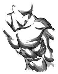 Sketch Vector Illustration:.bodybuilder. strong muscular man. at