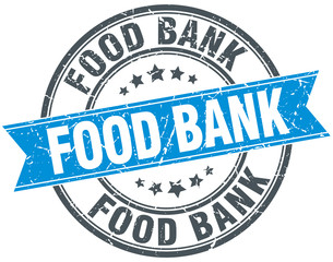 food bank blue round grunge vintage ribbon stamp