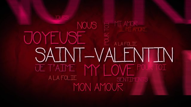 Joyeuse Saint-Valentin message animé nuage de mots texte rouge tag cloud animation