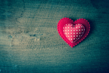 Red Heart on Wooden Floor Background,Concept of Love,Valentines Day Background