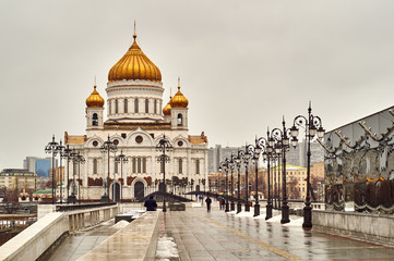 View of the Cathedral of Christ the Saviour. Russia, Moscow, January 30, 2016       