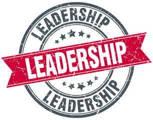 leadership red round grunge vintage ribbon stamp