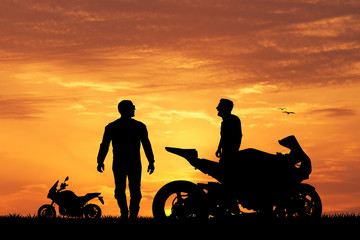 bikers at sunset