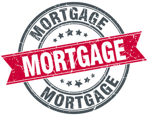 mortgage red round grunge vintage ribbon stamp