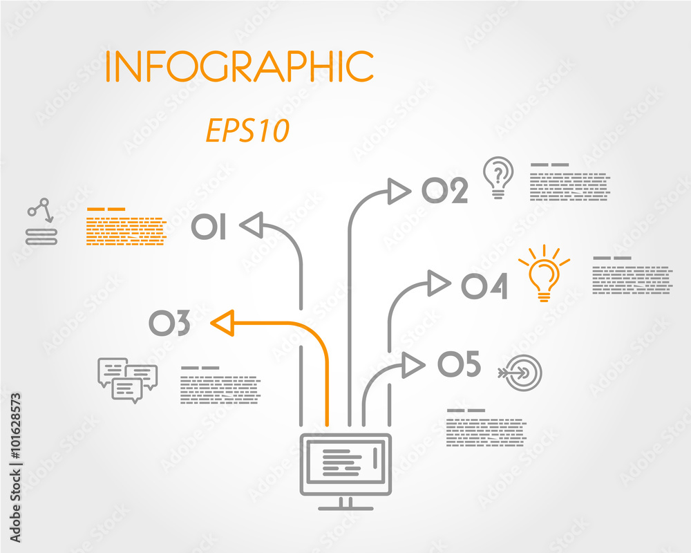 Fototapete linear infographic arrow with computer