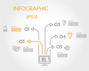 linear infographic arrow with computer