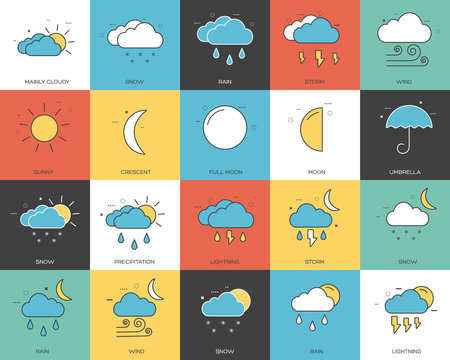 Line icons set of weater collection concept. Modern vector pictogram with flat design elements design.