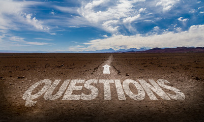Questions written on desert road