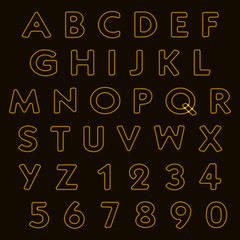 Neon light alphabet, letters and numbers. Vector illustration
