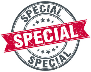 special red round grunge vintage ribbon stamp