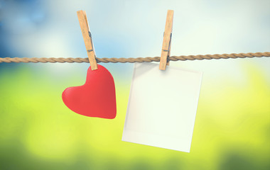 photos frame on the clothesline with hearts
