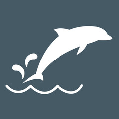 Stylized icon of a Dolphin in white on a colored background