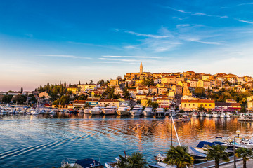 Fototapeta na wymiar Vrsar Port And Village During Sunset-Croatia