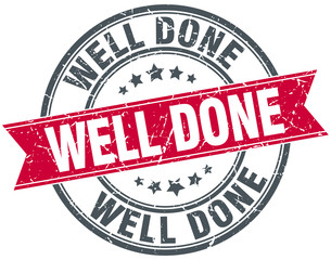 well done red round grunge vintage ribbon stamp
