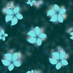 Obraz premium Seamless background. Flowers and stems with leaves.