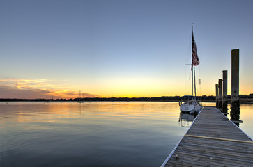 boats in Beaufort, South Carolina at sunset